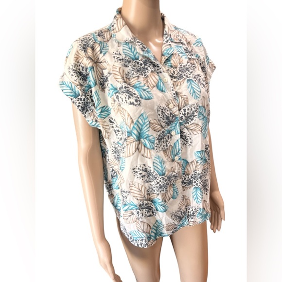 Vintage 80’s 90’s Tropical Leaf Print boxy Women's Top-L - Picture 5 of 7